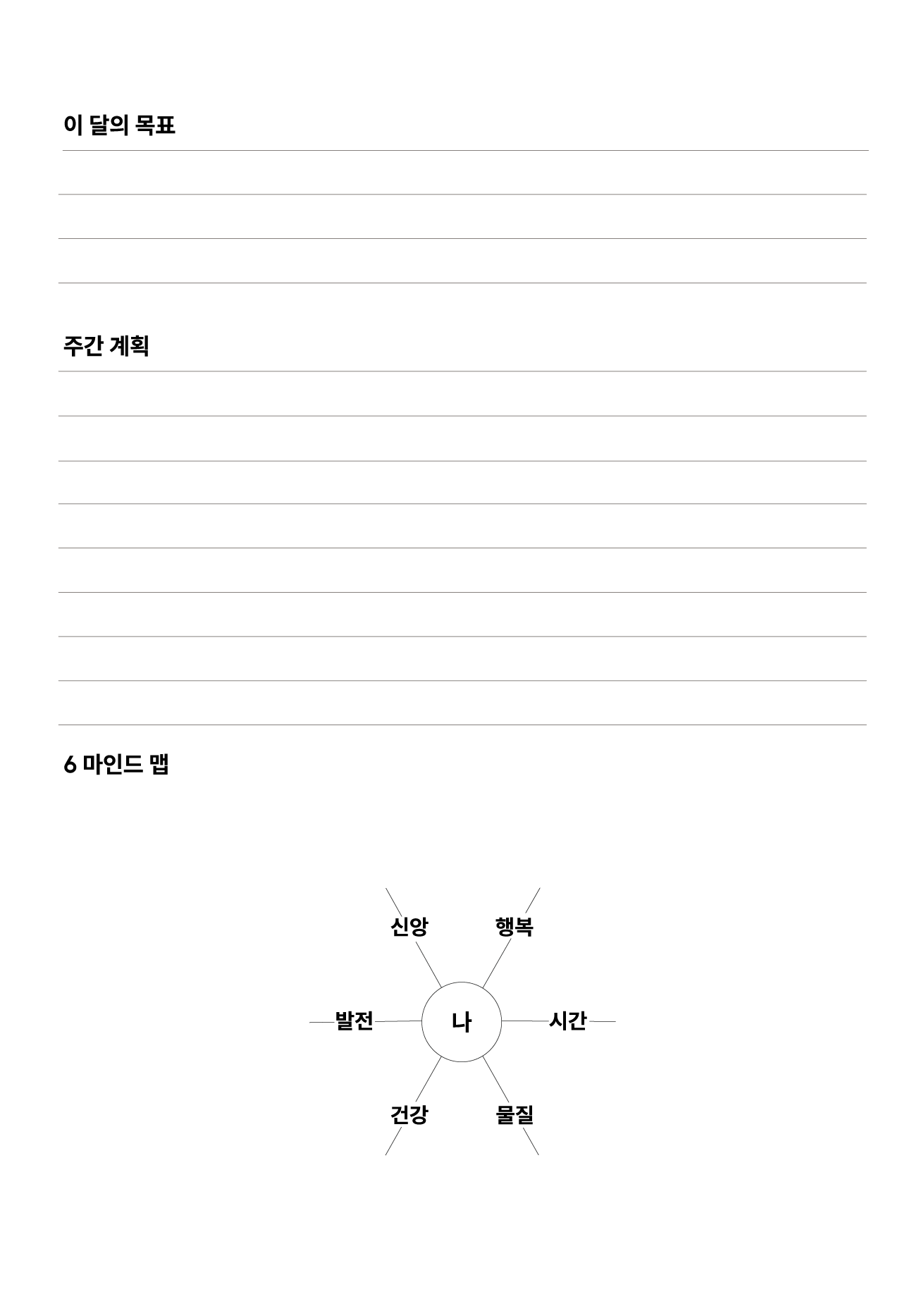 이 달의 목표, 주간 계획 SYT 플래너 내지